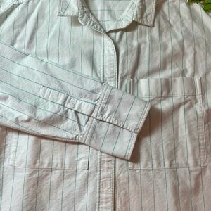 Everlane White Shirt with Green Stripes